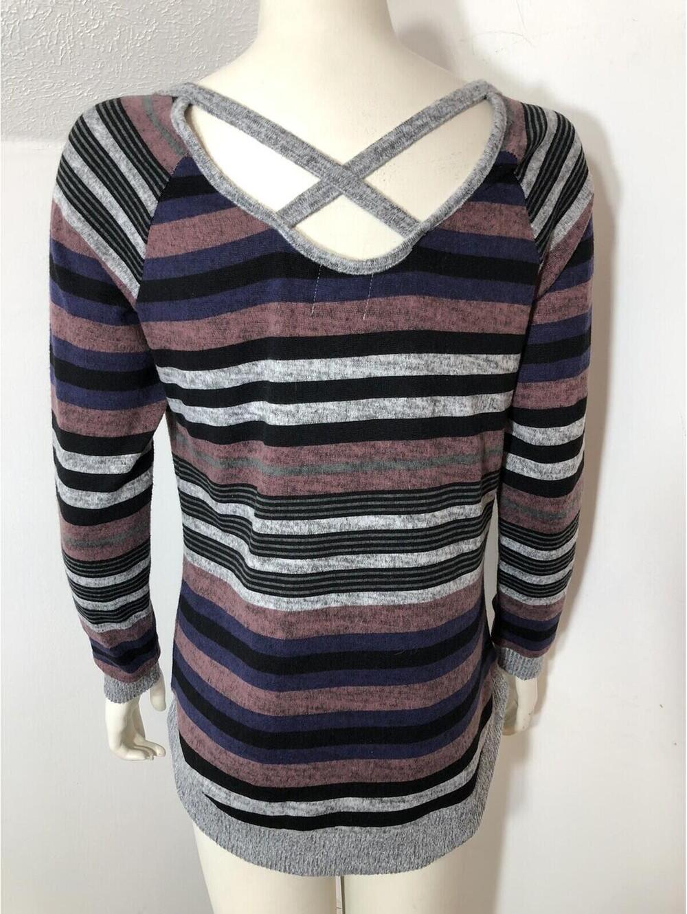 Sunday Womens Small Longsleeved Sweater Soft Striped Strappy Back